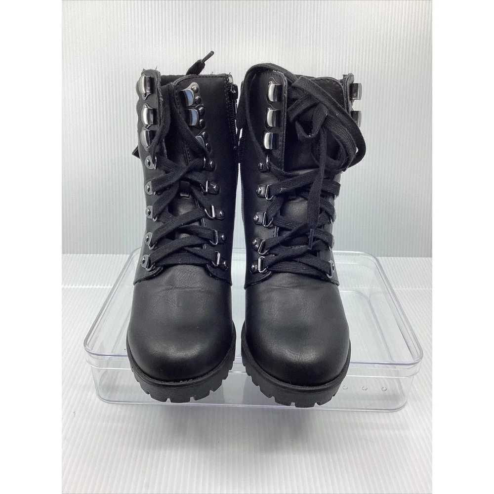 Mia Boots Womens 6 Black Vegan Block Heel Booties Lace Zip Goth Punk Grunge D4